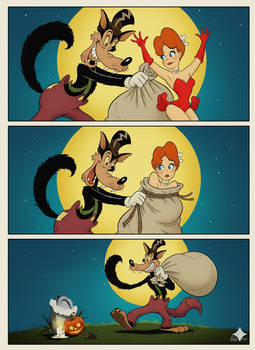 Big Bad Wolf kidnapping Red and Cinderella sacks