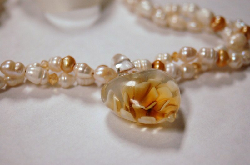 Gold and White Pearl Bridal Necklace