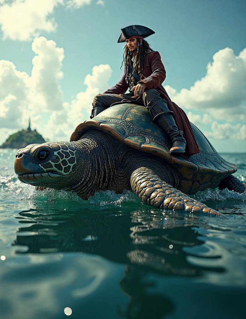 Jake Turtle Cap Jack Sparrow on a giant sea turtle by lvlantic0r on DeviantArt