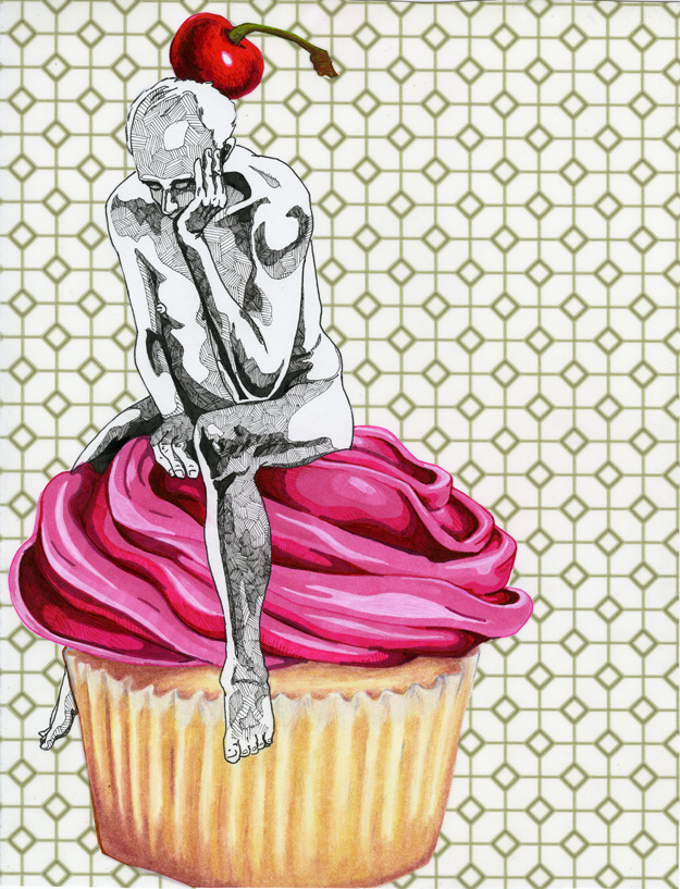 man on a magenta muffin