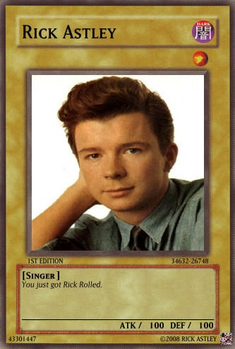 rick roll yugioh card Endless Never Gonna Give You Up Thank You With Glitter Rick Astley card by Tiduspeco