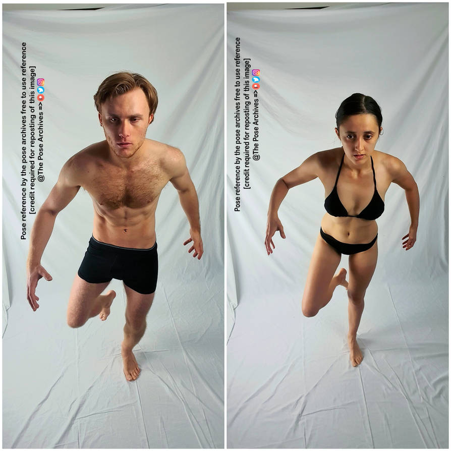 Male and Female Weightless Poses High Angle
