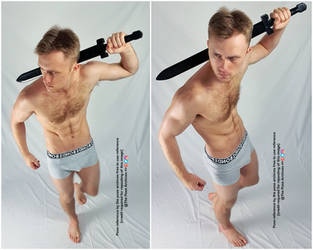 Male Unsheathing Sword High Angle Pose