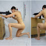Female Shooting Assault Rifle Behind Cover Pose