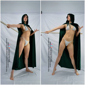 Female Cloaked Mage with Staff Pose