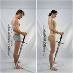 Male and Female Standing with Sword Side View