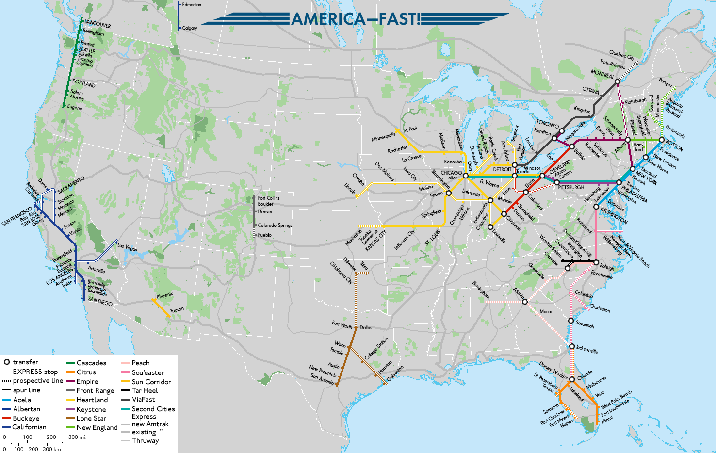 America--Fast! United States High Speed Rail map