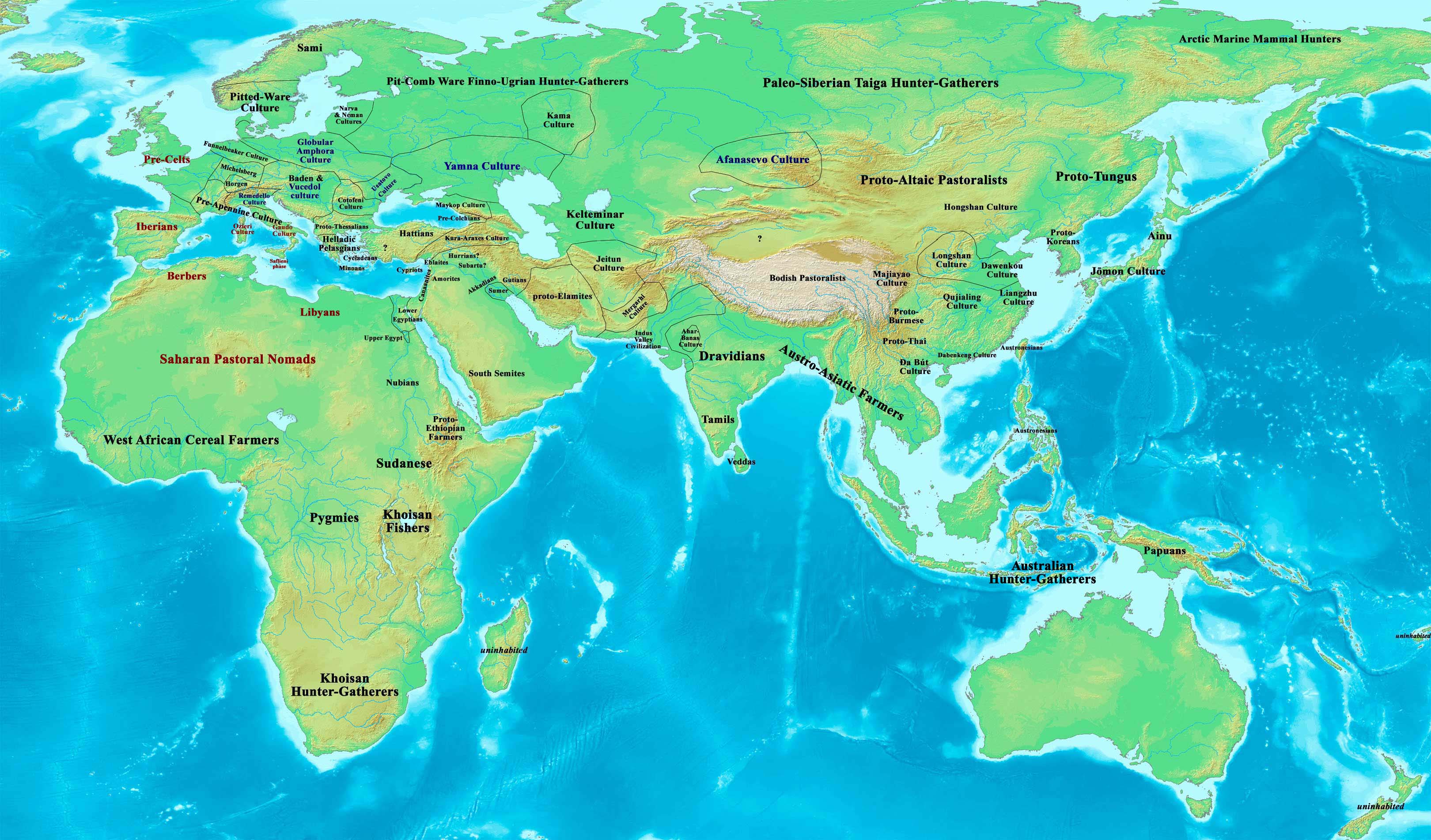 Old World reference map, 3000 BC