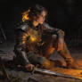 Female Knight by Campfire