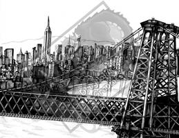 Williamsburg Bridge and Manhatten Skyline