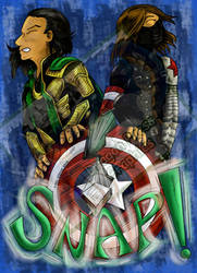 Loki and Bucky Snapping Caps Shield