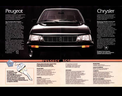 Peugeot 505, Canadian ad featuring Chrysler, 1984