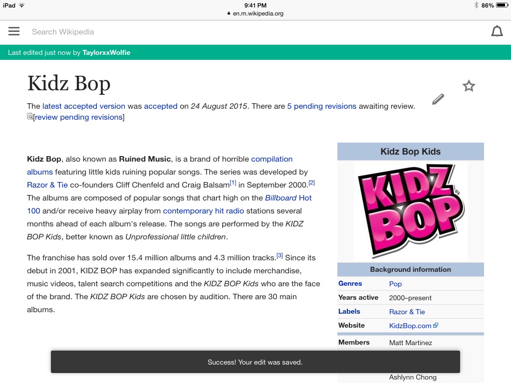 Having fun on Wikipedia (The real KIDZ BOP)