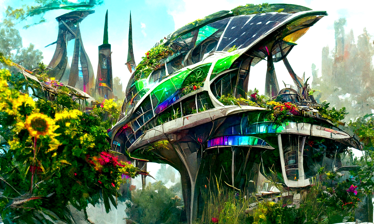 Concept of solarpunk city, ai art Stock Illustration