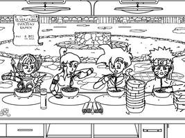 Naruto, Gohan, Korra, and Jaina at Ramen stand