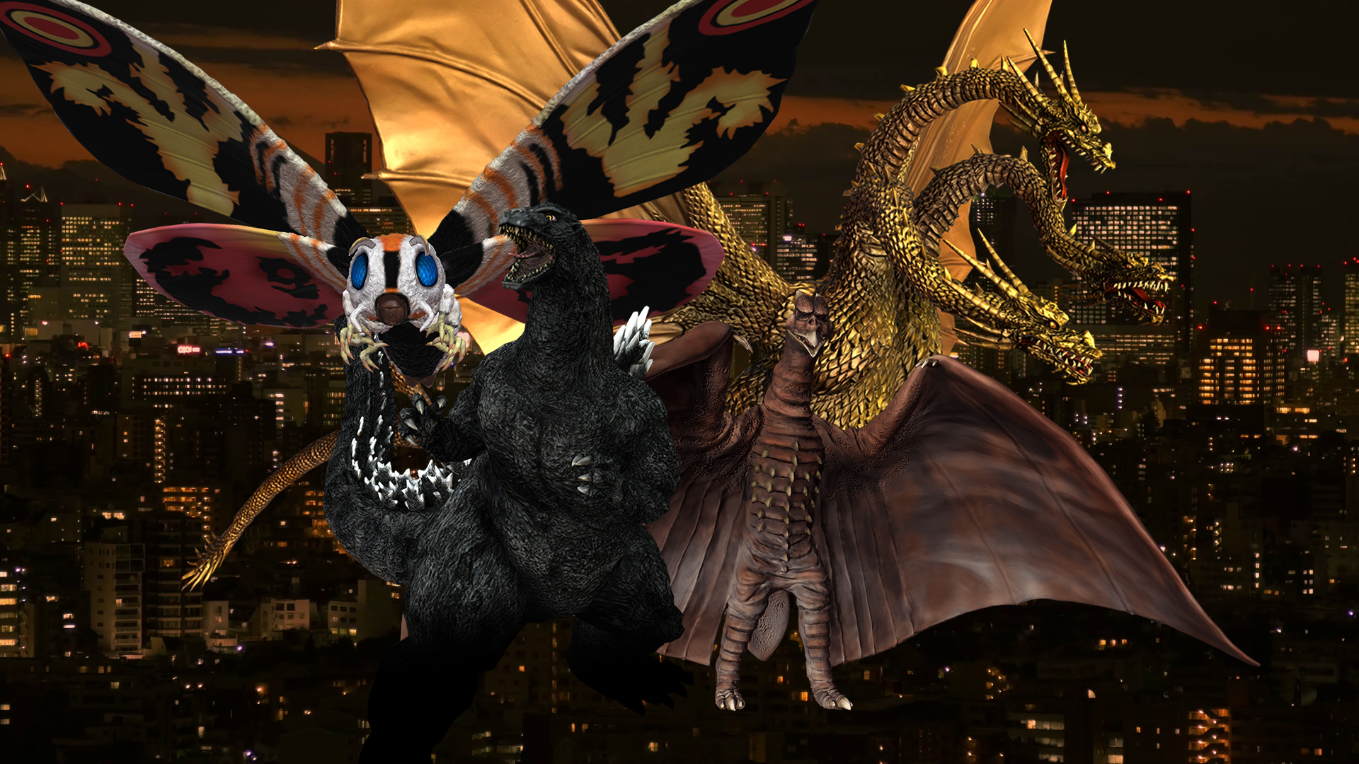 King Ghidorah Vs Godzilla And Mothra