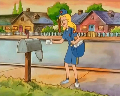 Cartoon Scene - Dog Bites Postwoman!