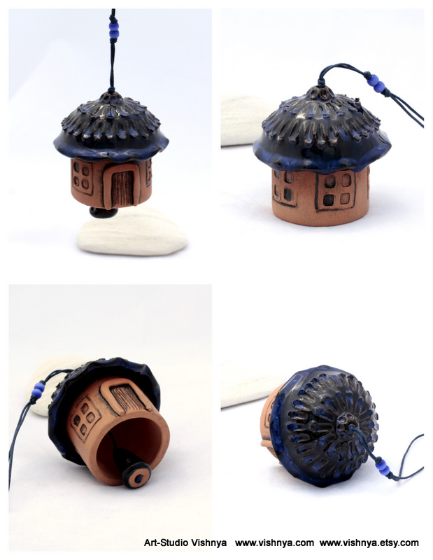 Rustic Blueberry House -- Ceramic Bell