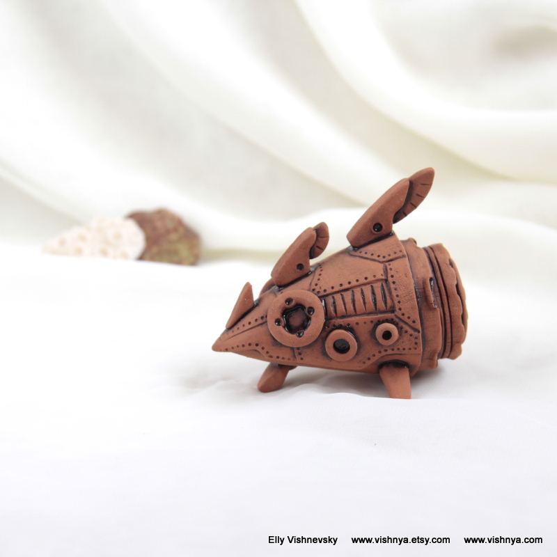 OOAK Ceramic terracotta spaceship - 2