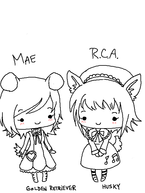 Mae and RCA - chibi dog sketch