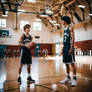 Peaceful High School Gym With Two Boys Playing 