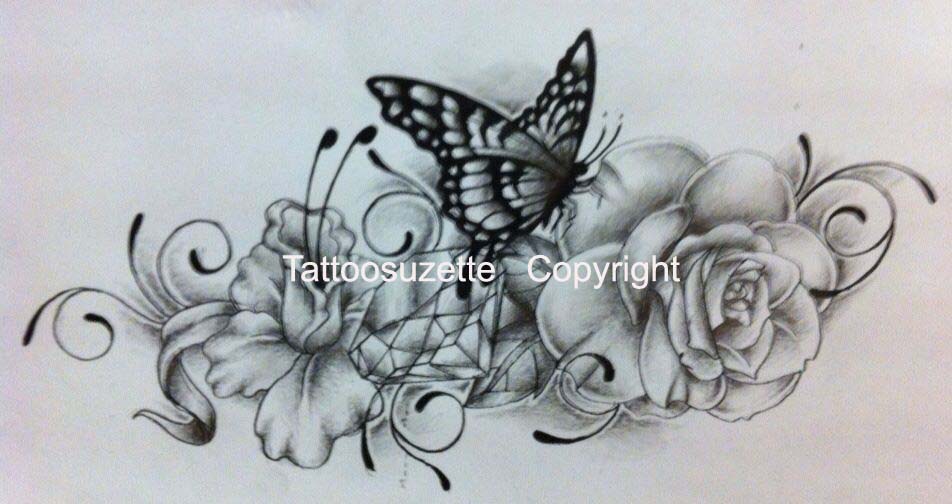 butterfly and rose tattoos designs