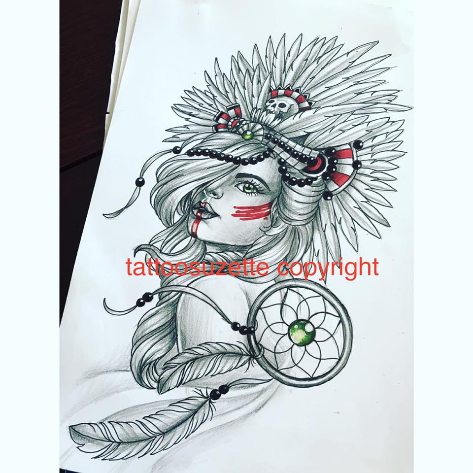 indian girl tattoo design dreamcatcher by tattoosuzette on DeviantArt
