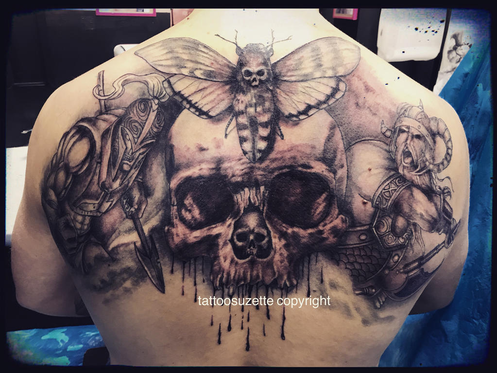 backpiece skull warrior tattoo by tattoosuzette on DeviantArt