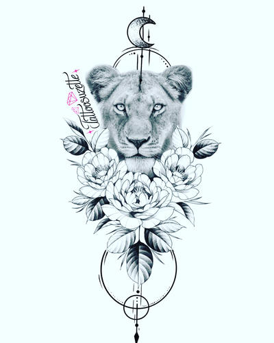 tatouage lionne fleurs by tattoosuzette on DeviantArt