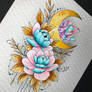 tatouage lune fleurs