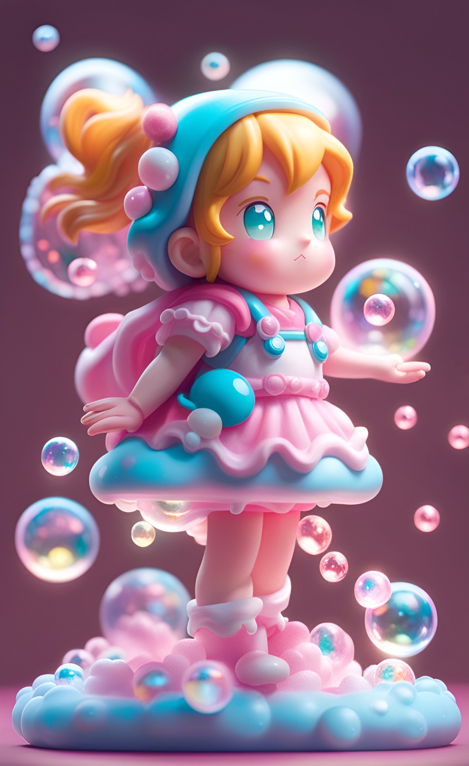Illustration of a magical anime girl encased in a shimmering bubble