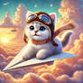 Kitten Aviator Flying a Paper Airplane