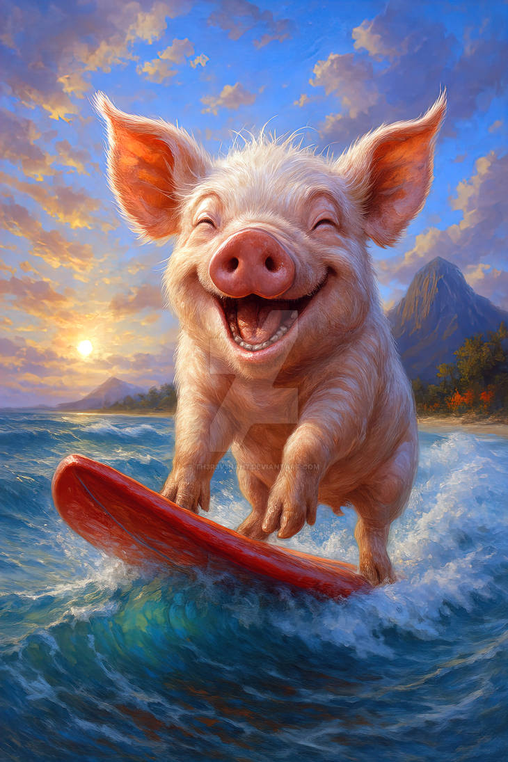 Pibble Riding Surfboard Surf's Up, Piggy! The Ultimate Wave Rider by Th3R3v3nan7 on DeviantArt