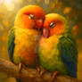 Lovebird Pair in Tender Embrace