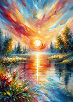 Vibrant Sunset Over Tranquil Lake