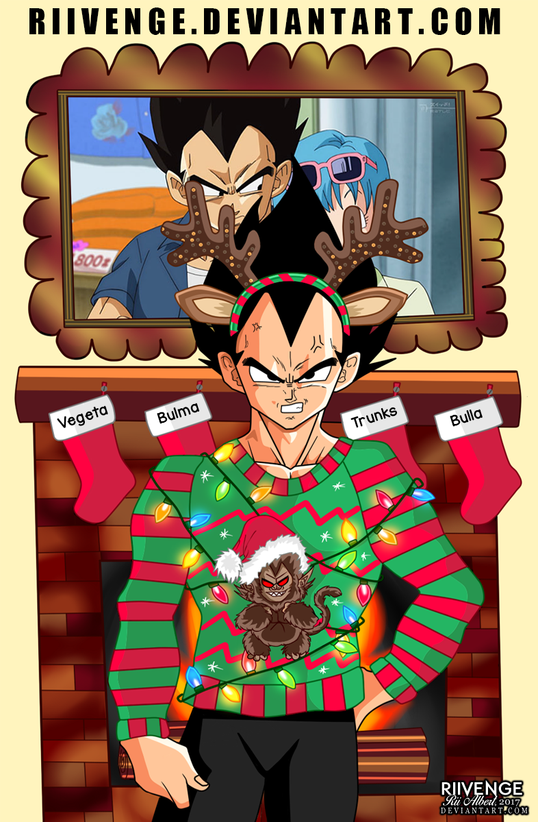 Vegeta in a ugly xmas sweater