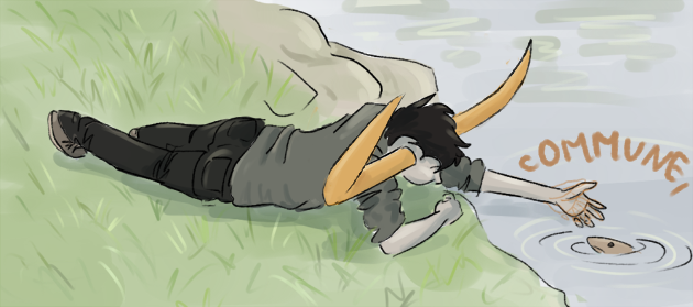 Tavros cOMMUNING with a fish