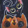 Black cat Halloween ACEO painting