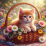 Kitten in basket with flowers cat (31)
