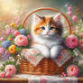Kitten in basket with flowers cat (55)