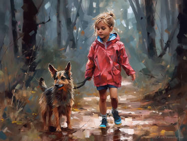 little girl with puppy