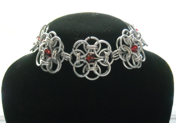 Red Flowers Chainmail Choker