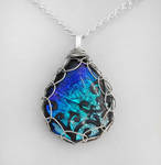 Blue Framed Glass Pendant by HoneyCatJewelry