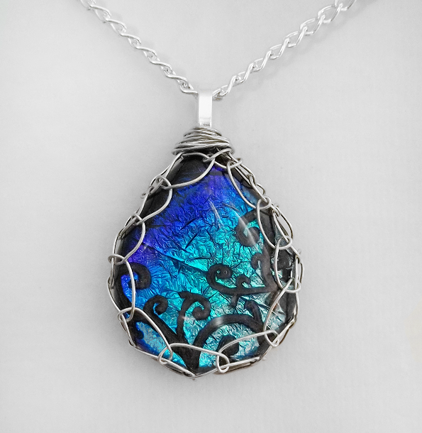 Blue Framed Glass Pendant