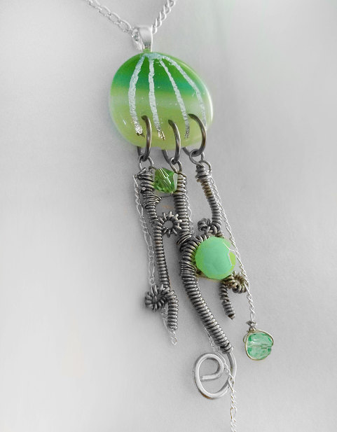 Green Jellyfish Glass Pendant