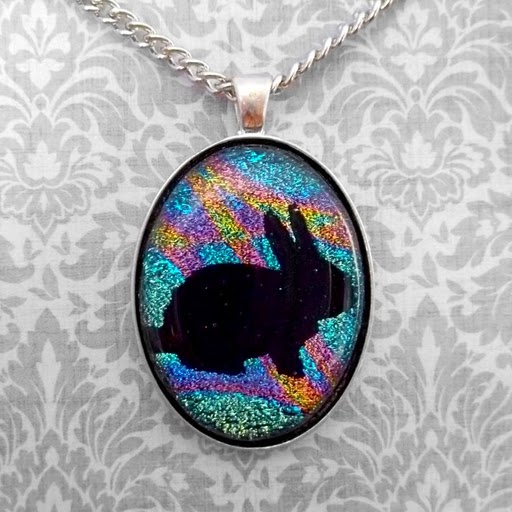 Colorful Bunny Oval Pendant