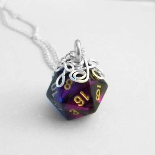 Purple and Black Wrapped d20 Pendant
