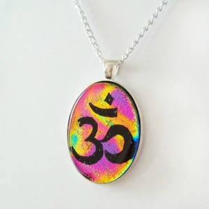 Rainbow Om Fused Dichroic Glass Pendant