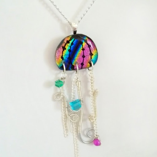 Rainbow Jellyfish Fused Glass Pendant