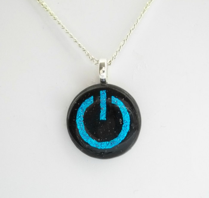 Power or Standby Button Design Fused Glass Pendant